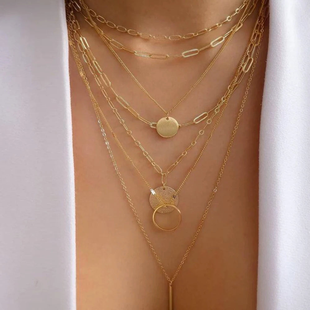 Jaqueline Multilayer Moon Pendant Necklace - CS8898-23