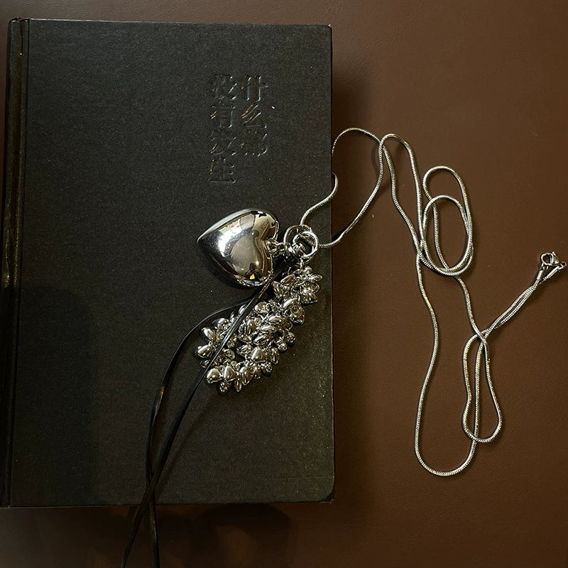 Brianny Leopard Heart Tassel Necklace - Silver Heart Tassel Necklace [3RITHVV4]