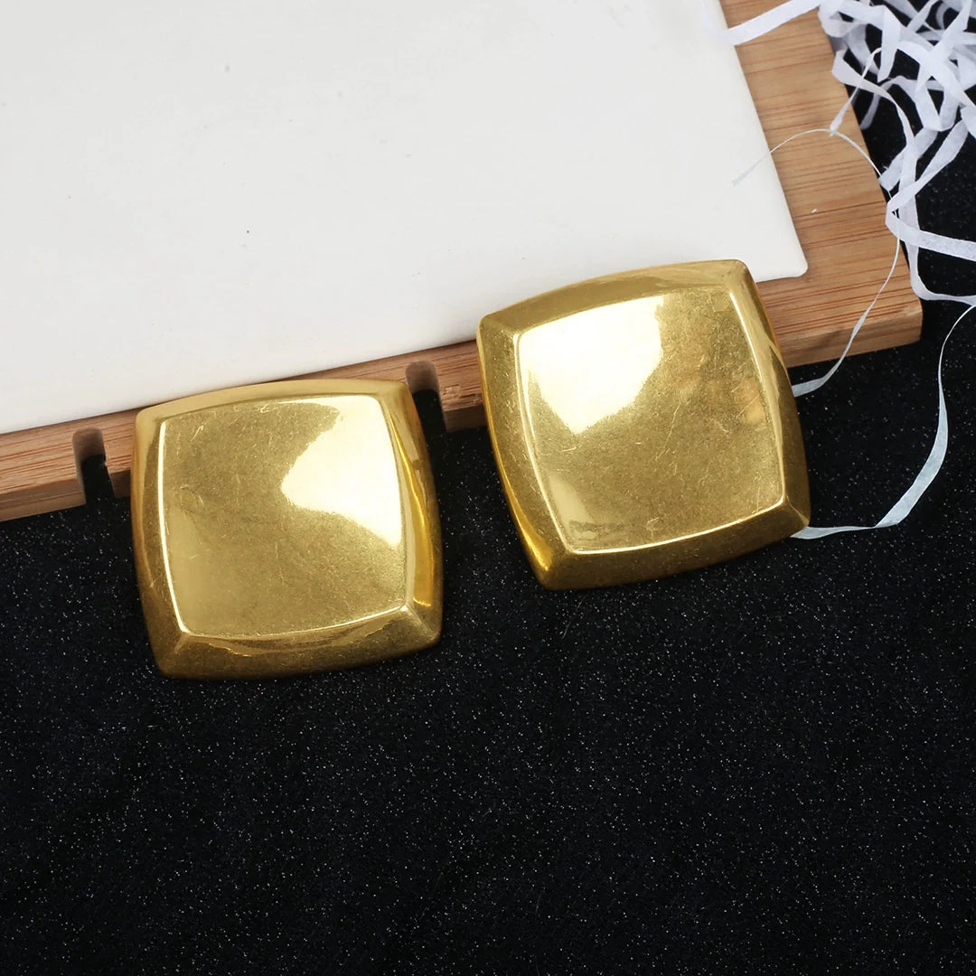 Raygan Vintage Square Earrings - Gold Large Ear Clip