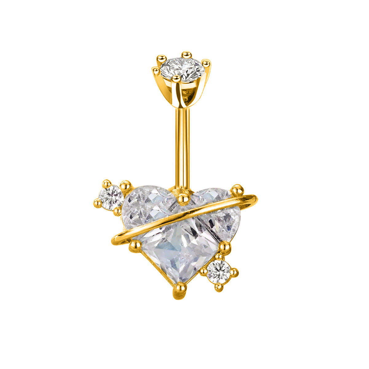 Layal Zircon Heart Navel Ring - White (18k Gold Finish) [BWZ2AOCZ]