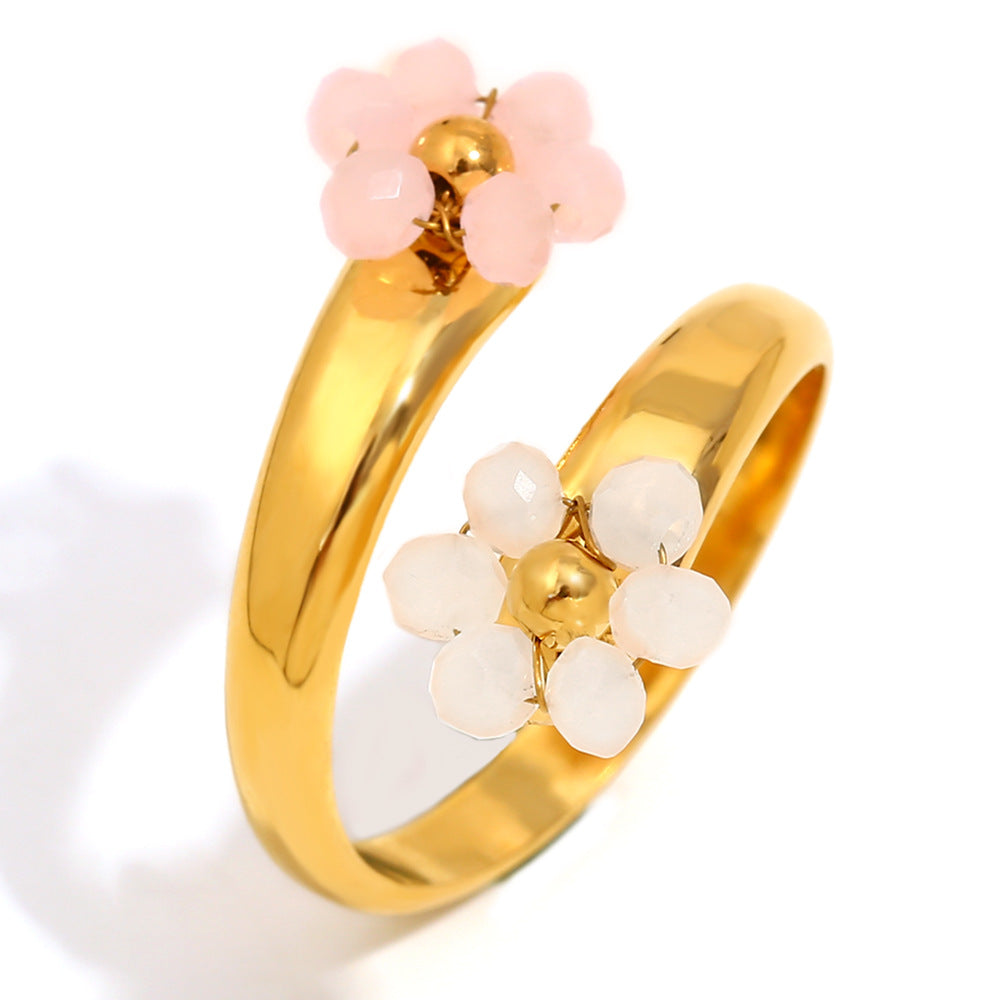 Agnes Floret Open Ring - Gold with Pink Floret [7PW8STH5]