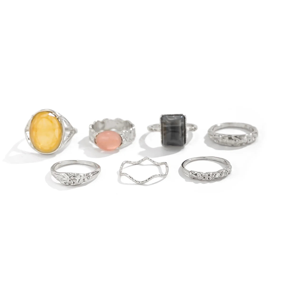 Holley Stacking Gemstone Ring Set - Silver (7 pieces)