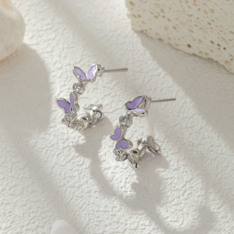 Cambri Purple Butterfly Enamel Earrings - Purple [OW9DPWTD]