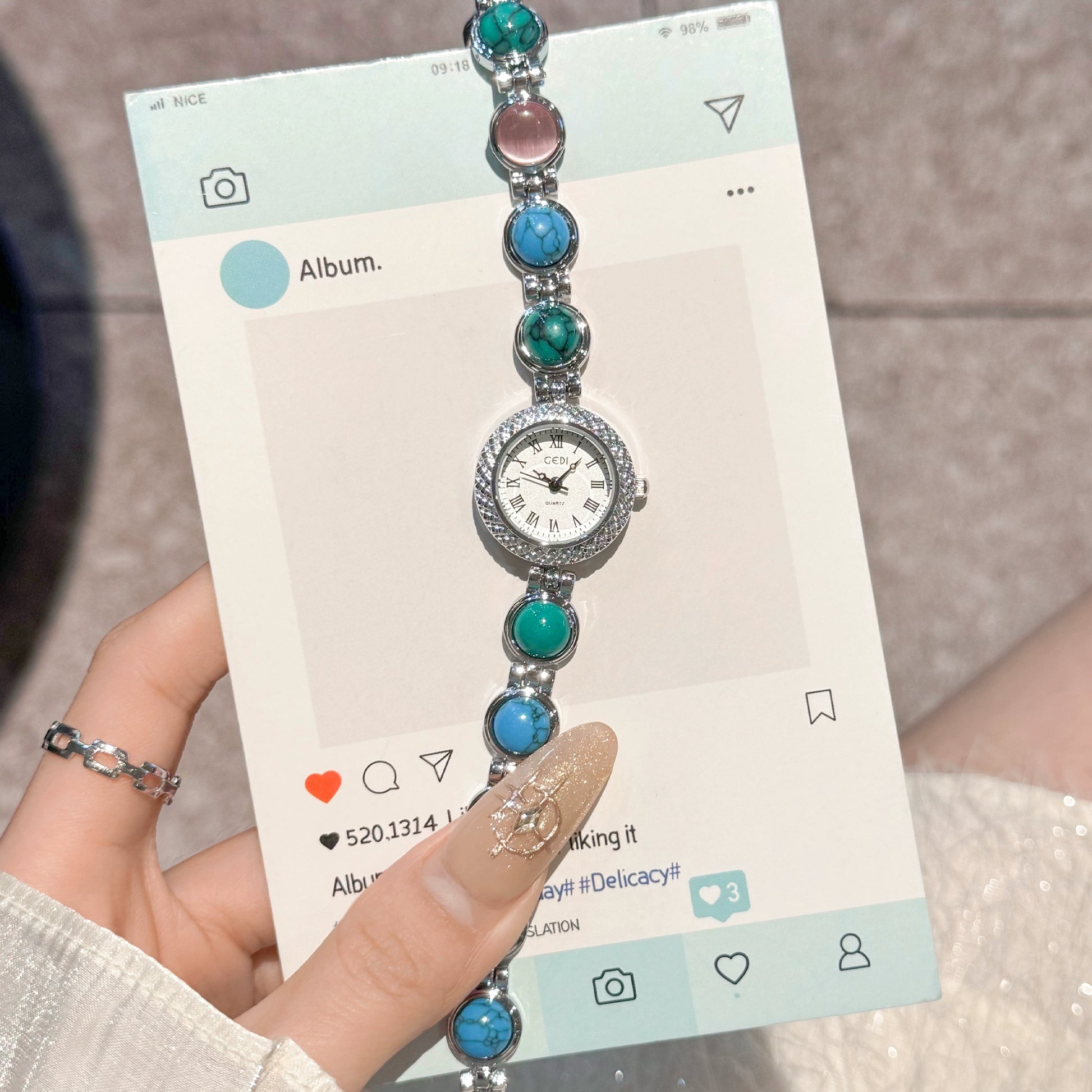 Jasper Pearl Bracelet Watch - Elegant Rainbow [2ZXHR1CB]
