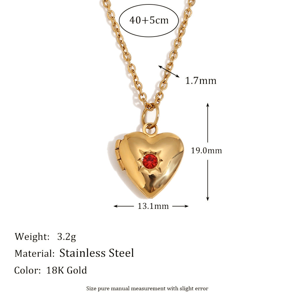 Zahara Birthstone Heart Locket - July Birthstone Locket - Bright Red [8HVK51RF]