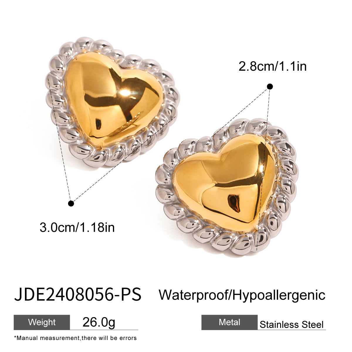 Hallie Stainless Steel Heart Earrings - JDE2408056-PS [C80Y01WF]