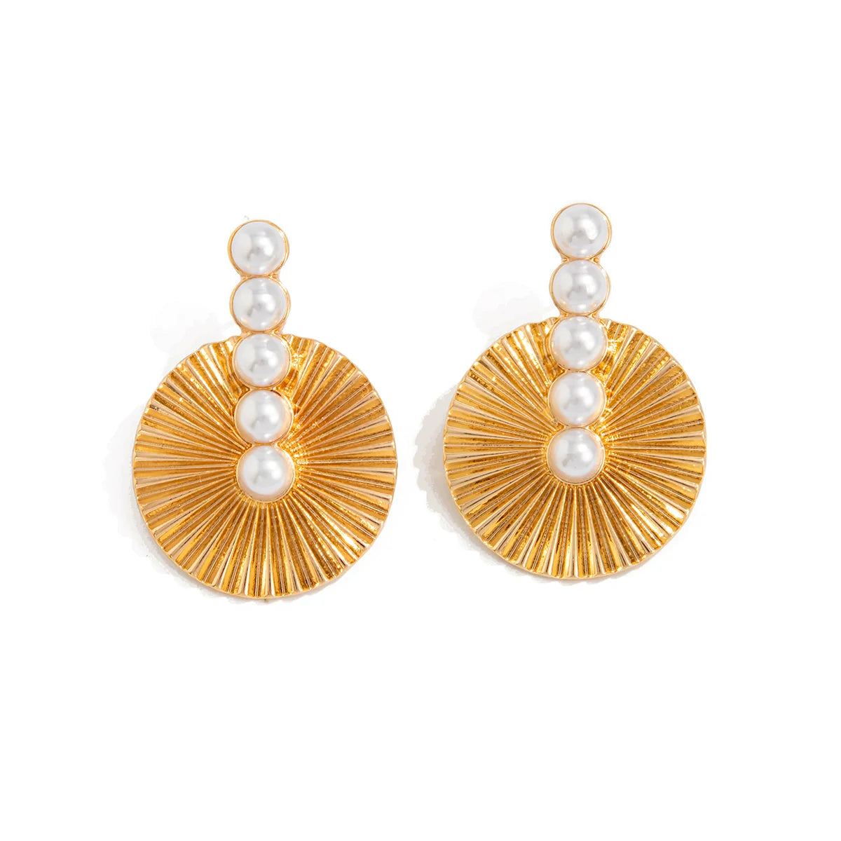 Adalynn Faux Pearl Fan Studs - Gold