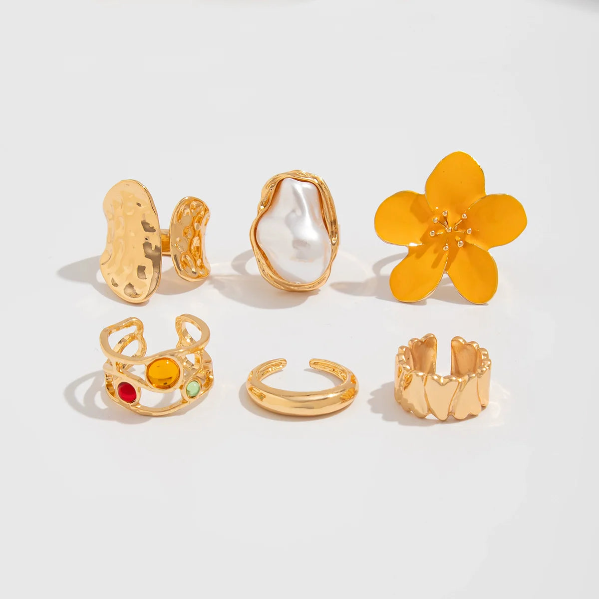 Kasia Baroque Floral Ring Set - Gold Yellow Flower