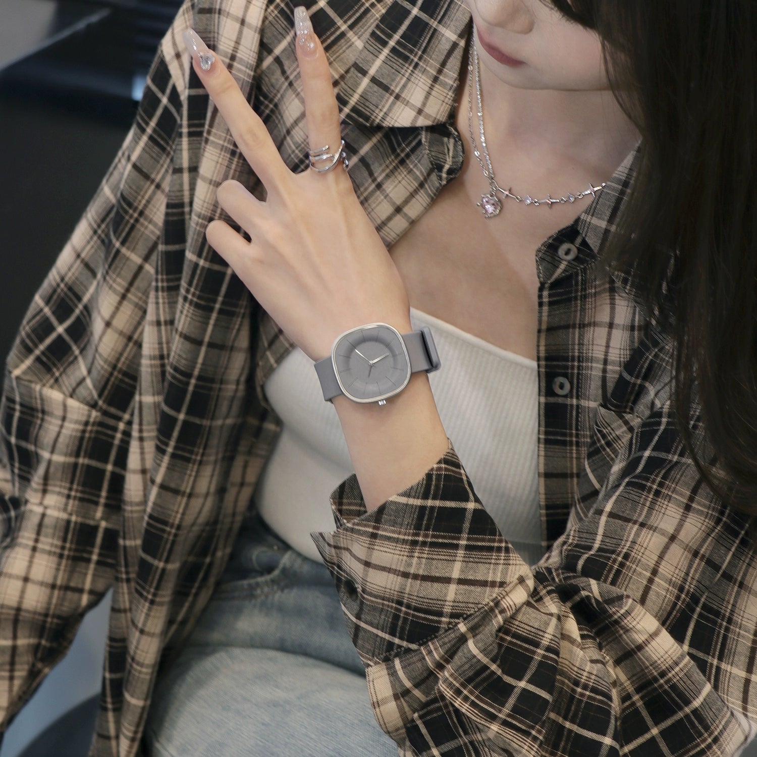 Kenzli Minimalist Square Watch - Cement Grey [7L3EBW9X]