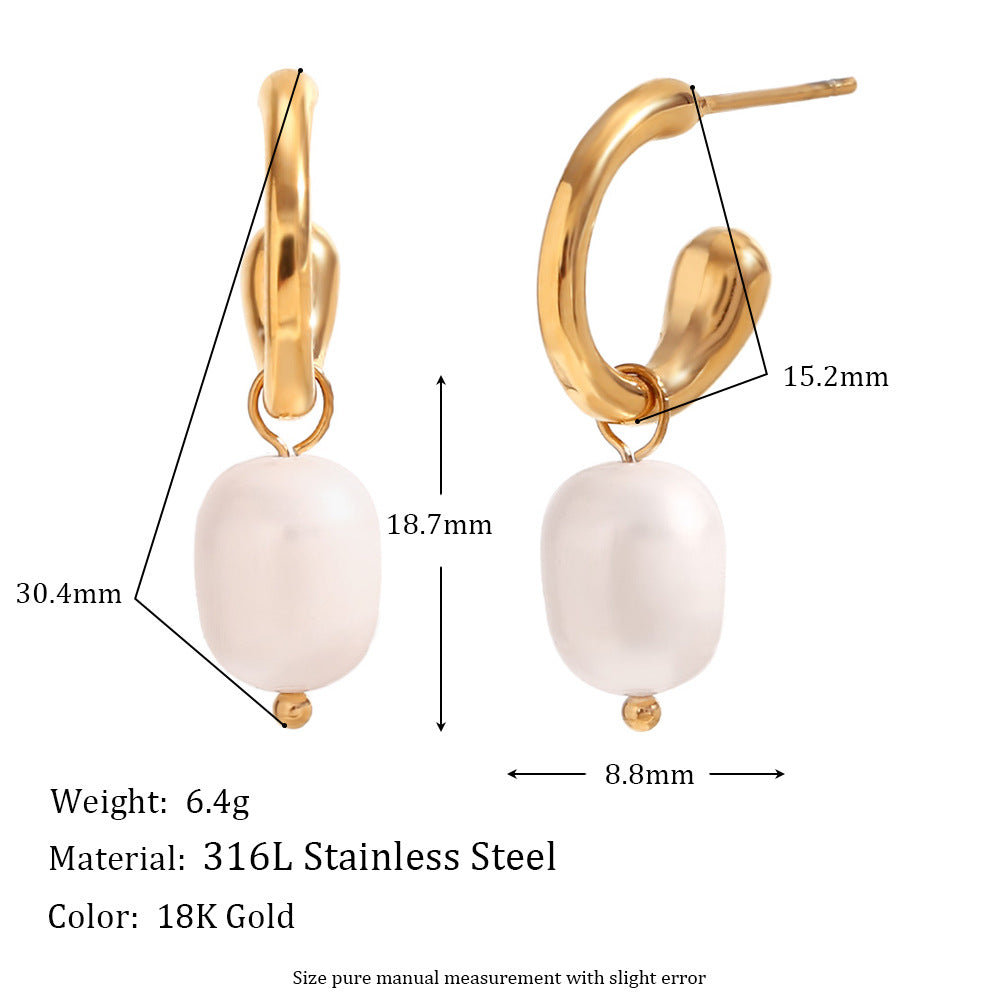 Sama Vintage Gold Drop Earrings - Classic Half-Open Hoop Freshwater Pearl Dangle Earrings - Gold [WYGK9X2L]