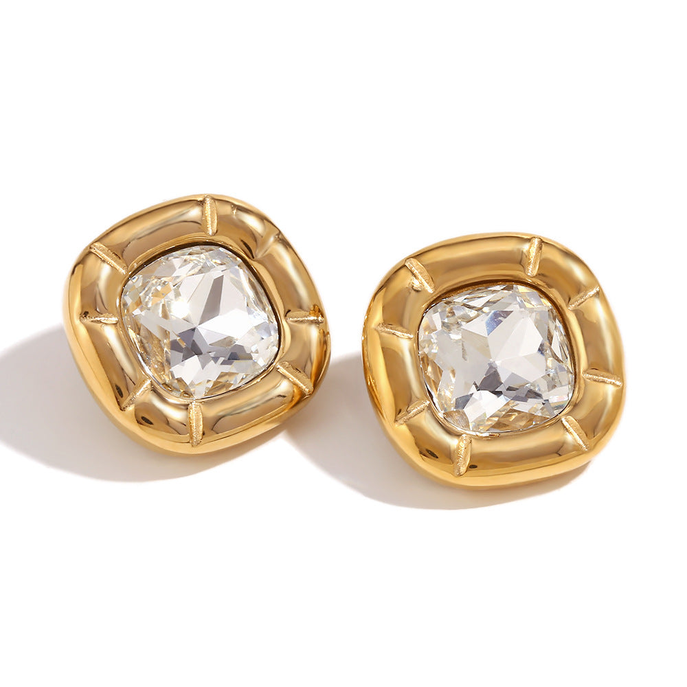 Amayra Zircon Bloom Jewelry - Stud Earrings - Gold White Zircon [JGL5UDVB]