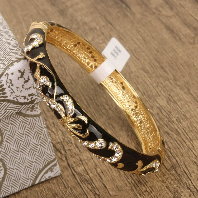 Nicolette Enamel Cuff Bracelet - Black