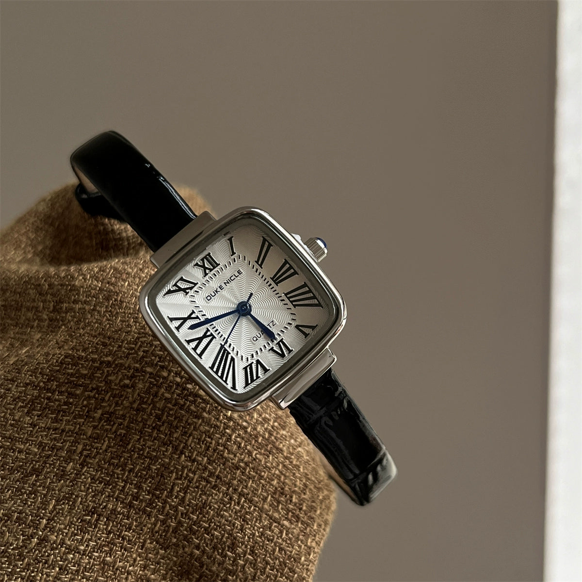 Adhira Vintage Square Watch - Black Strap Silver Case White Dial [LNHH6Y5J]