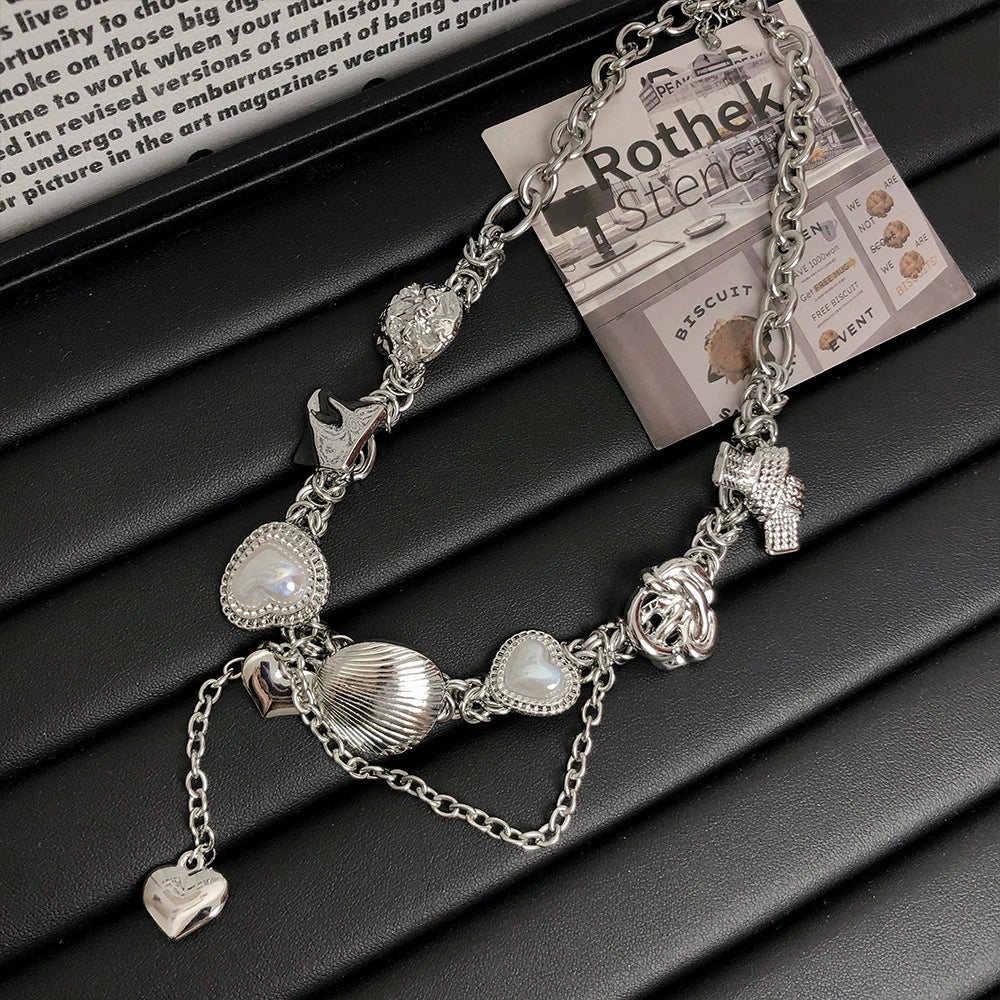 Mariamawit Layered Pearl Heart Necklace - Heart Pearl Shell Necklace