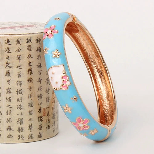 Capri Enamel Kitty Bangle - Large Sky Blue (5.1cm)