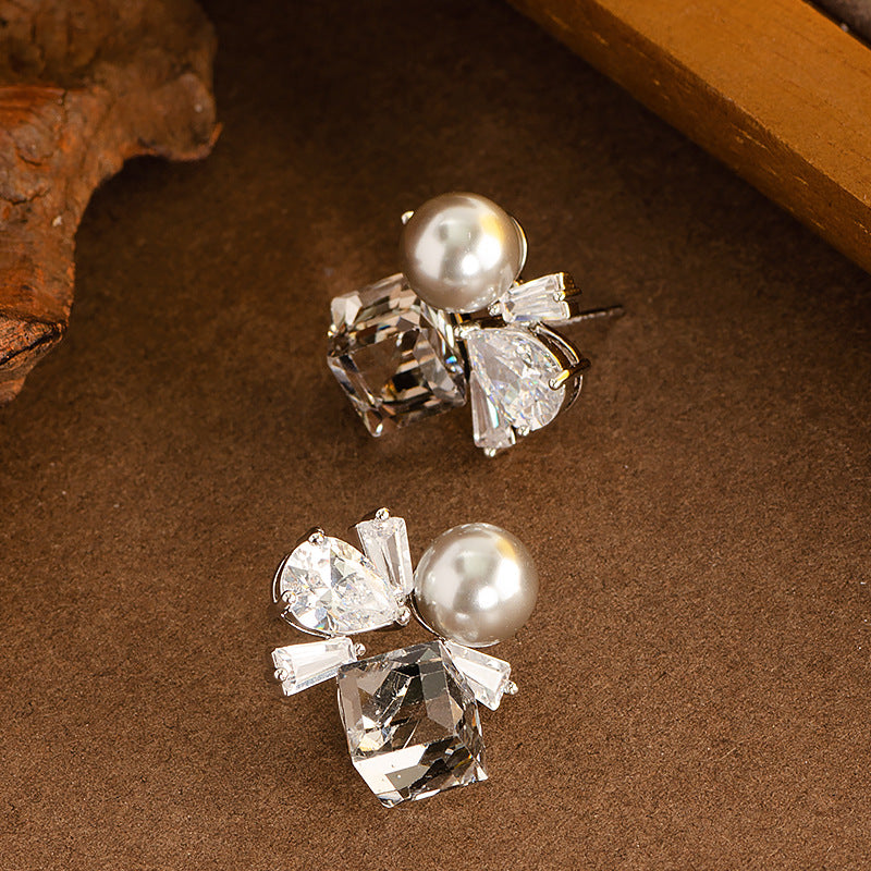 Jill Elegant Pearl Zircon Earrings - White Gold [UGGHGPL2]
