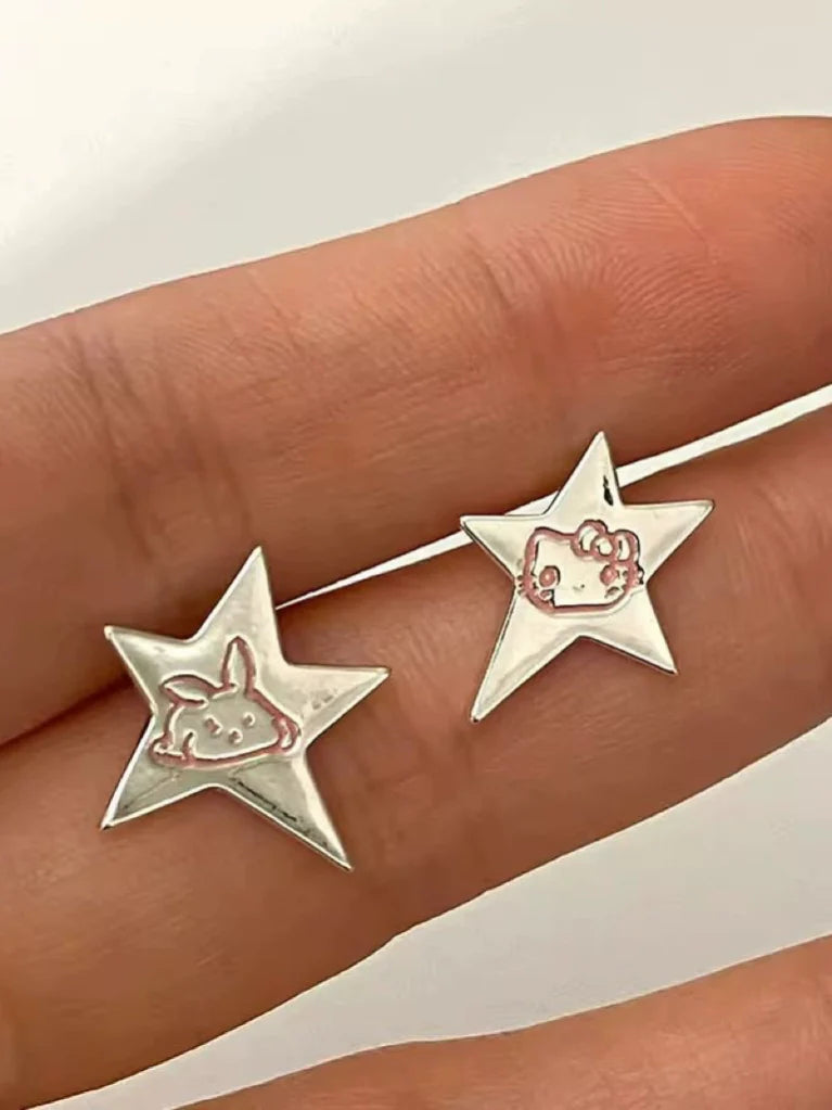 Carlynn Whimsical Pink Paw Earrings - Rabbit & Cat Studs (One Each)