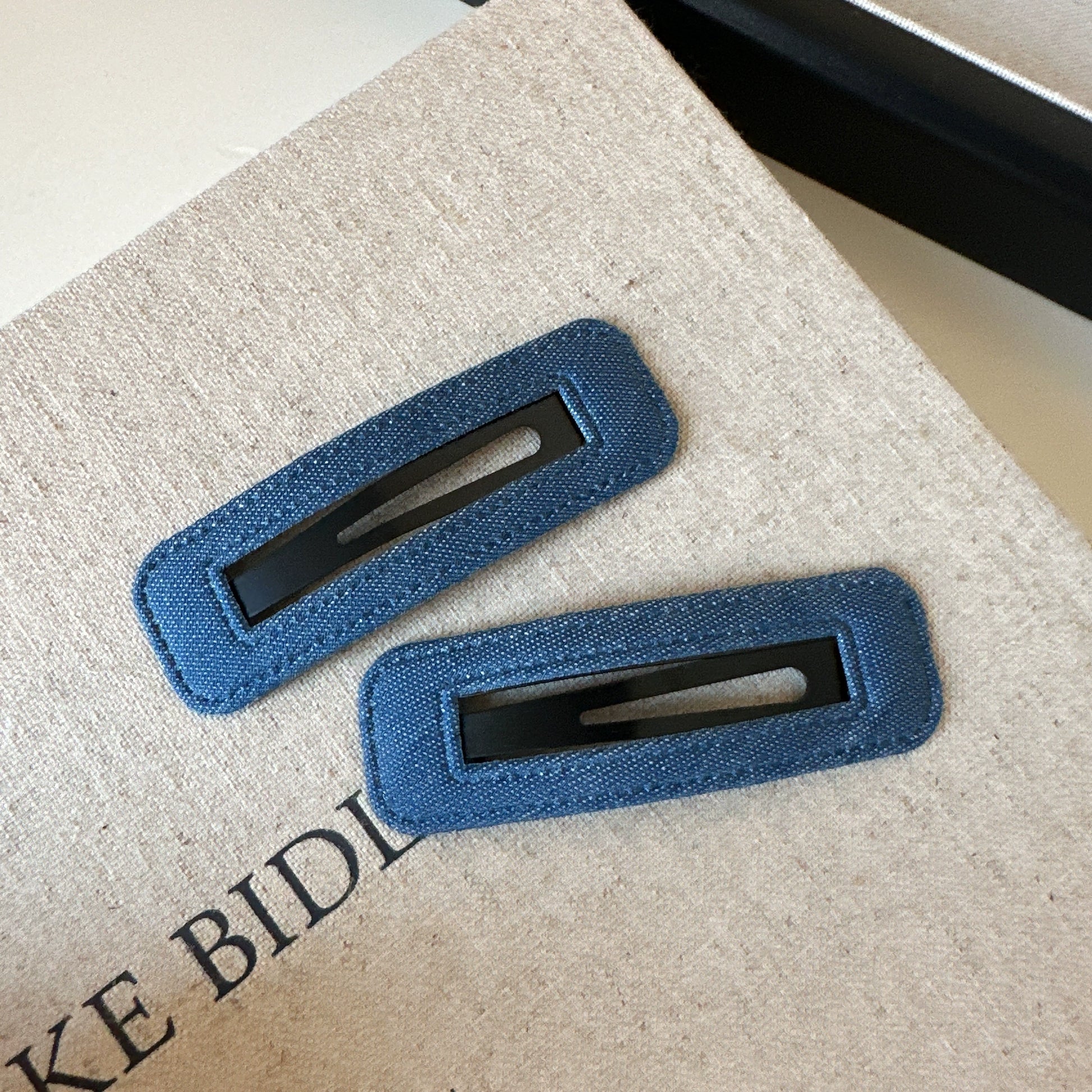 Ruqayyah Denim Shaped Hair Clips - Dark Wash Square (Pair) [8Q1EU8SP]