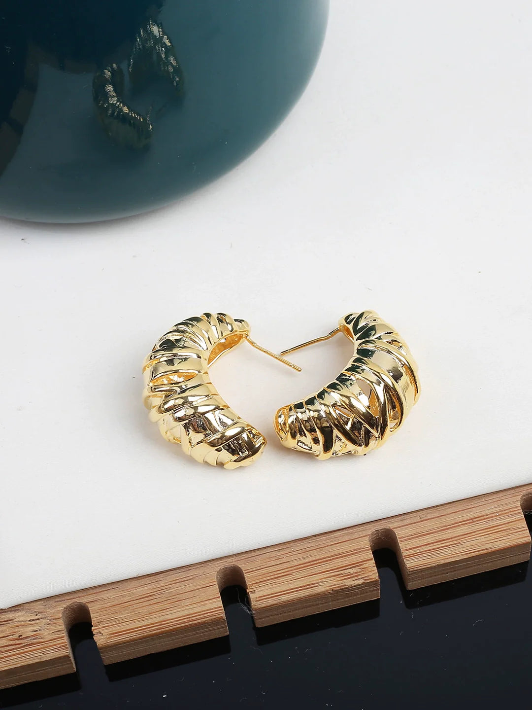 Nikita Sculptural Croissant Studs - Gold Croissant Stud Earrings