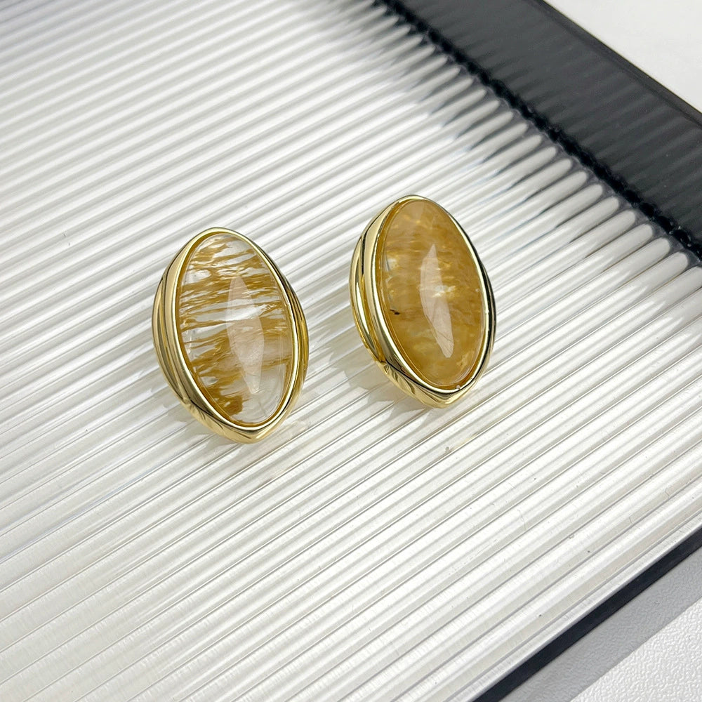 Lucile Oval Crystal Jewelry Set - Gold Earrings [GYBDK6GG]