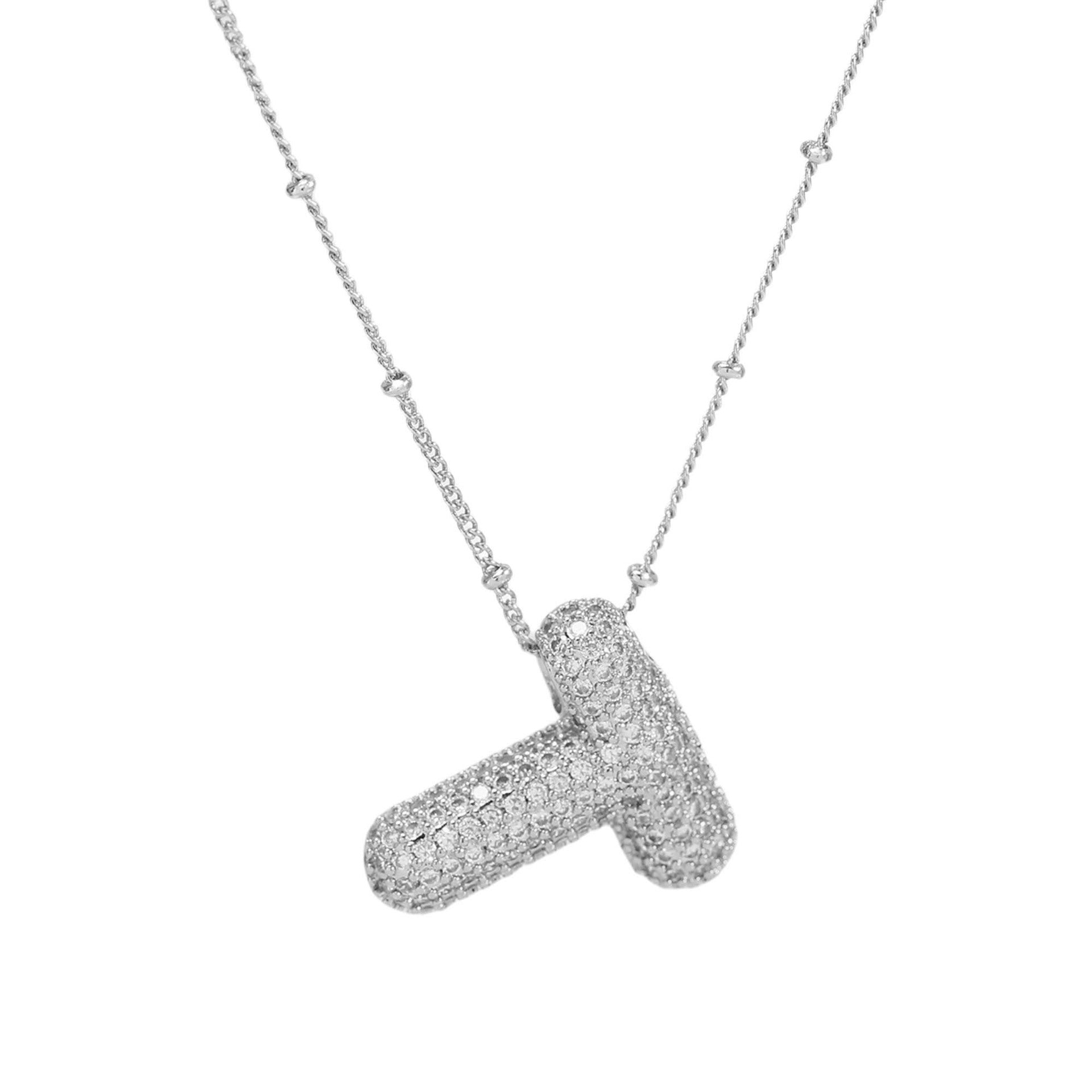 Fynlee Bubble Initial Necklace - Silver T [B4ND9PKB]