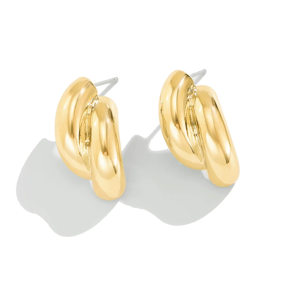 Shaira Sleek Double Layer Stud Earrings - Gold