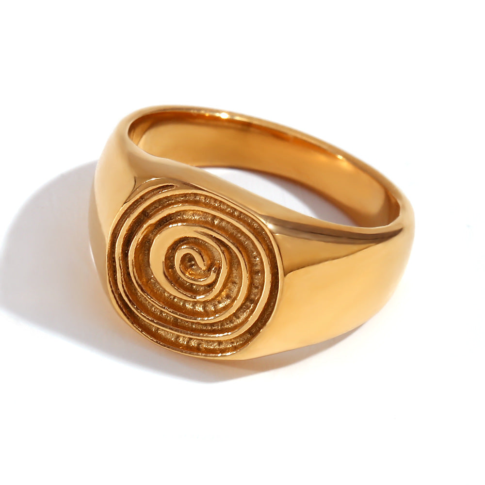 Shaindy Retro Stone Rings - Fingerprint Seal Ring - Gold - Size 6 [4OZIMQIC]