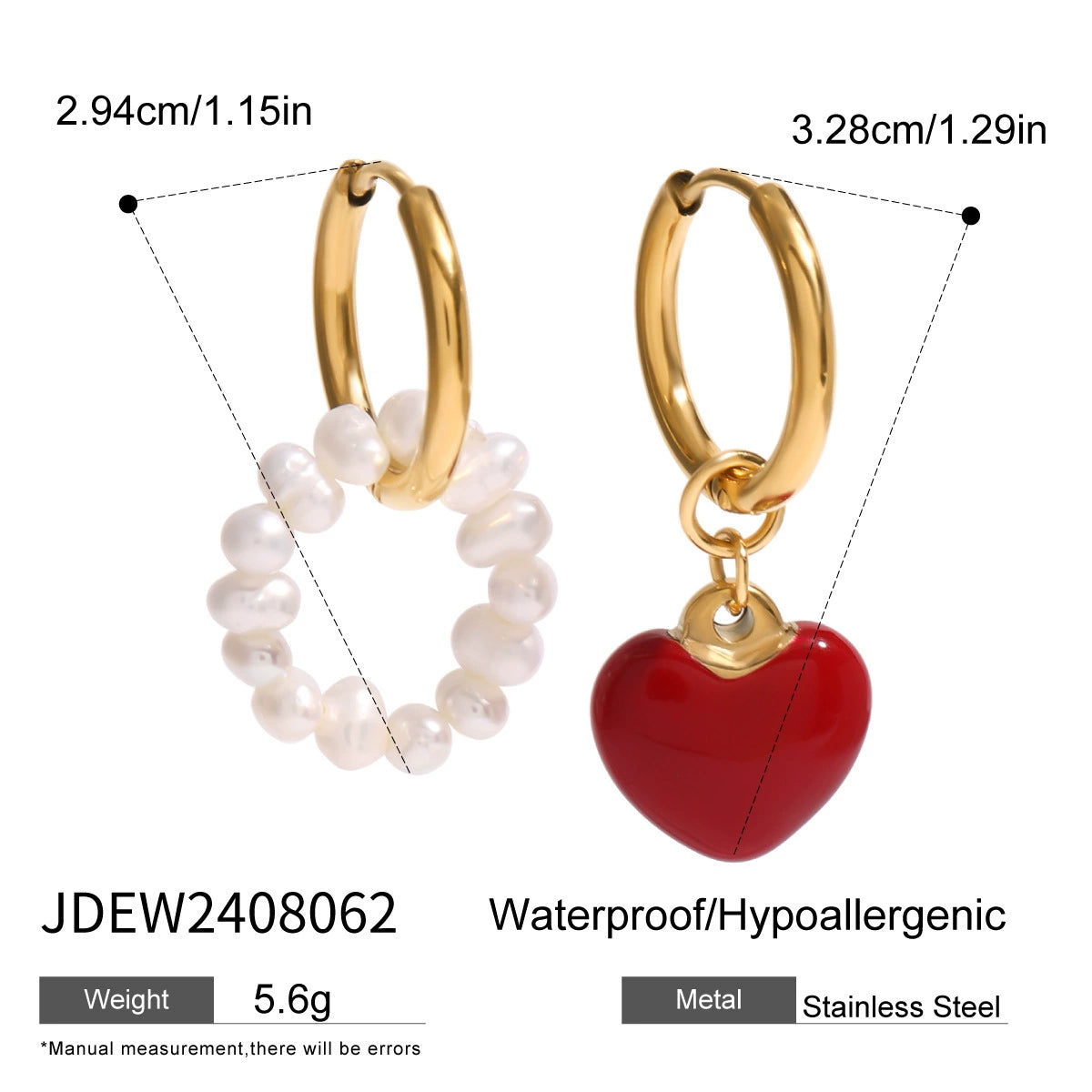 Mckenna Enamel Heart Pearl Earrings - Style JDEW2408062 [BQFQG2HJ]