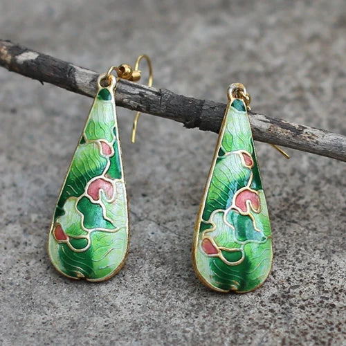 Anvika Enamel Teardrop Earrings - Green