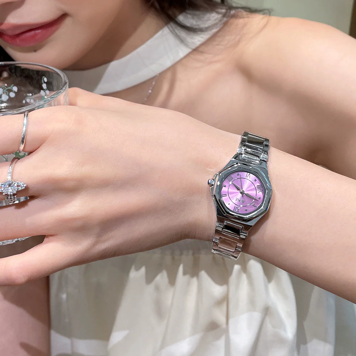 Vittoria Elegant Steel Wristwatch - Dark Purple