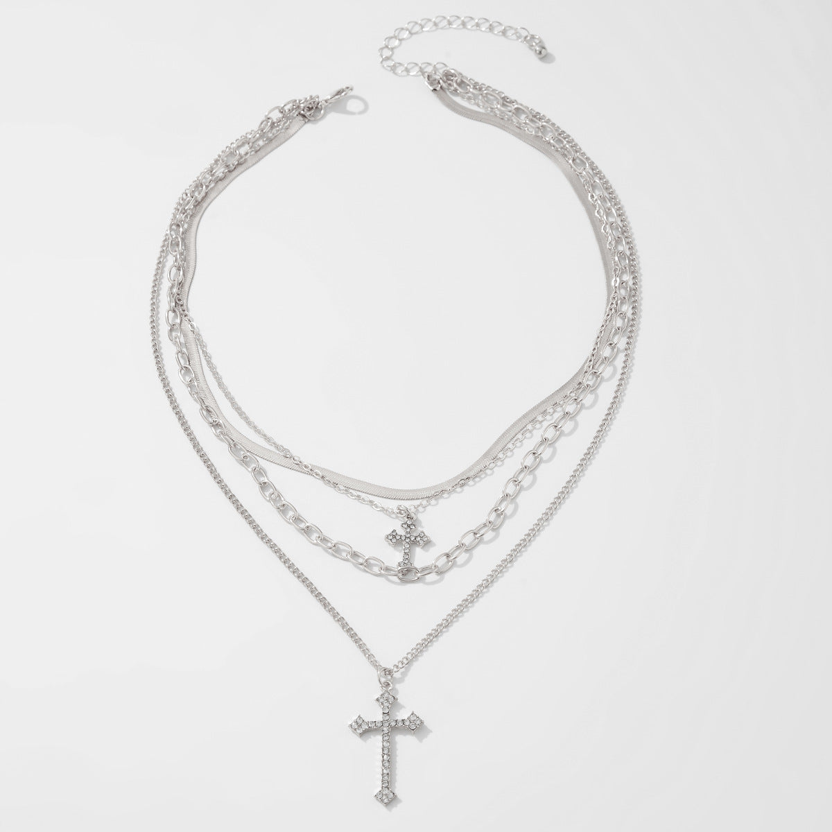 Ziva Layered Cross Pendant Necklace - Silver [KEJ361CW]