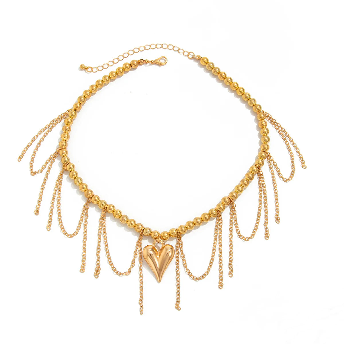 Carleigh Heart Charm Tassel Necklace - Gold CCB Beads