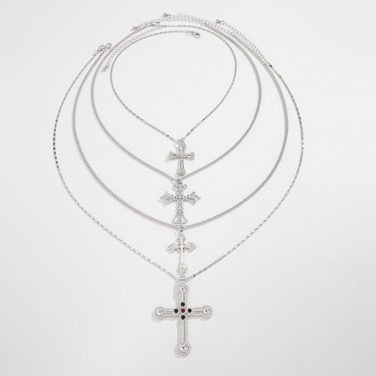 Ariyah Layered Pearl Cross Necklace - Silver [Z378UIZE]