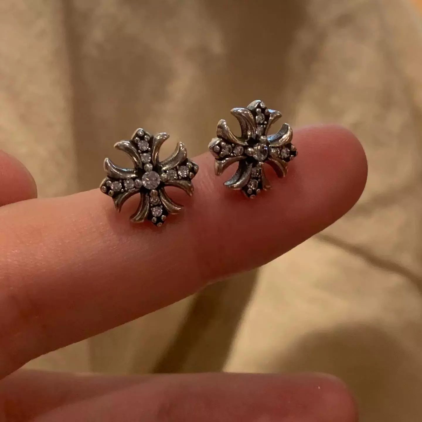 Gladys Petite Cross Earrings - White Stone