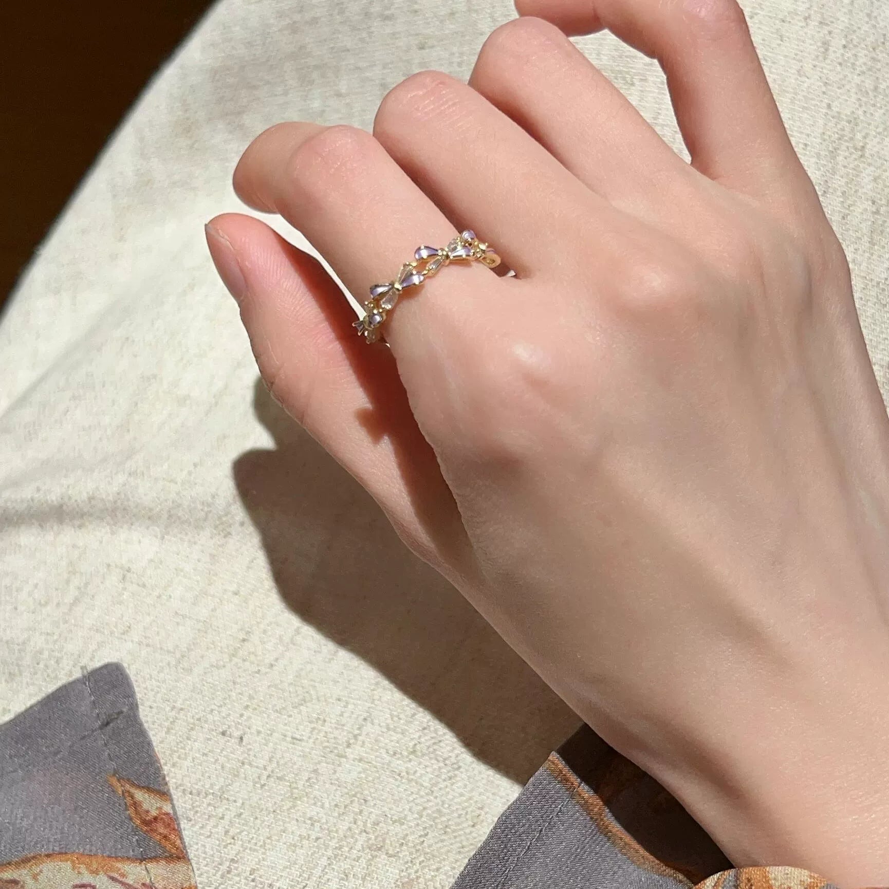Stephanie Butterfly Enamel Ring - Purple Foil Bow Ring