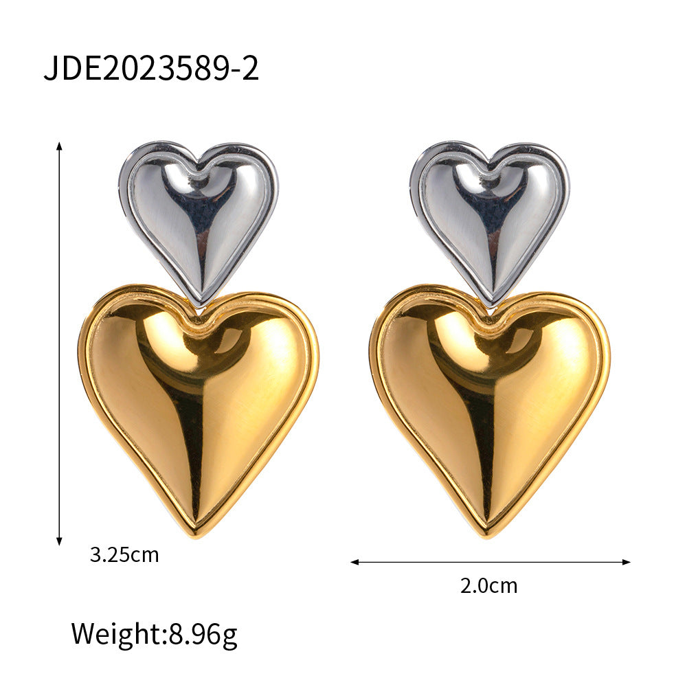 Kamilla Two-Tone Heart Earrings - Two-Tone Gold/Silver (Second Option) [PHNASGG8]