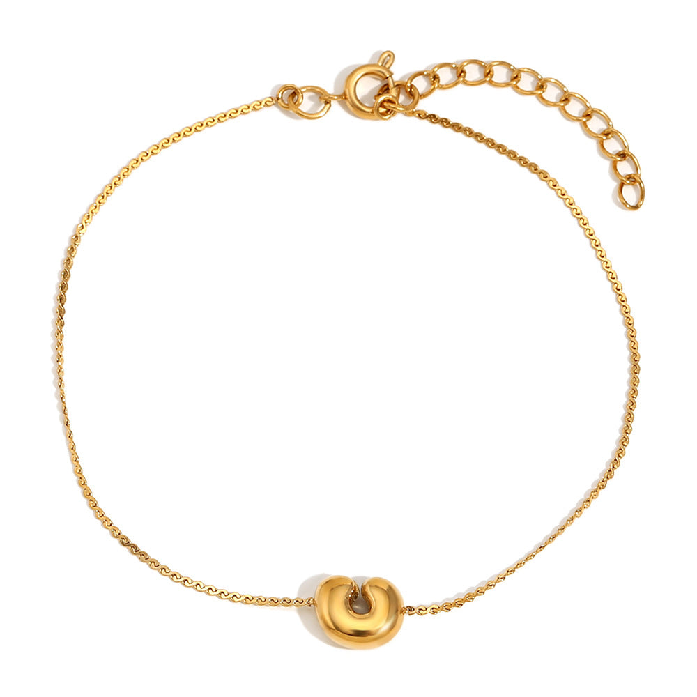 Ilah Bubble Letter Chain Bracelet - Bubble Letter C - Gold [008THRCC]