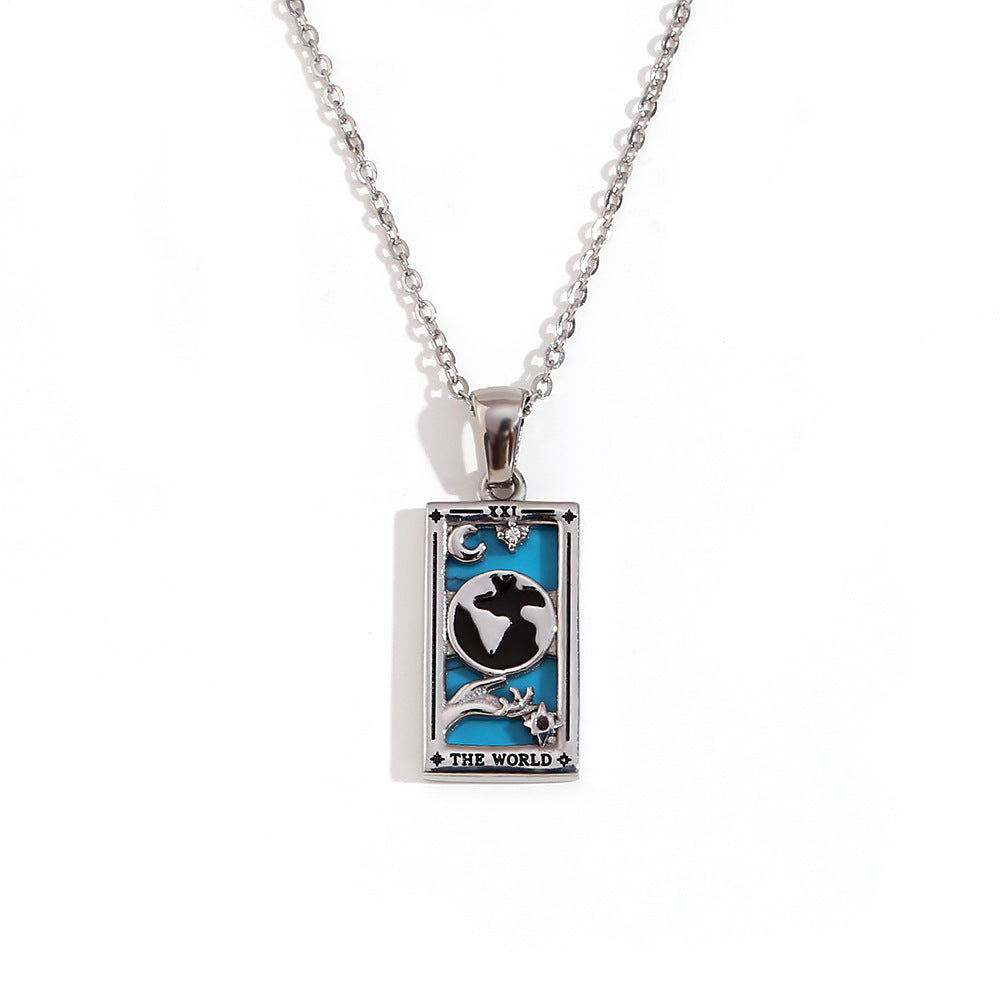 Avalyn Tarot Pendant Necklace - Steel - The World [7MYYRPN8]