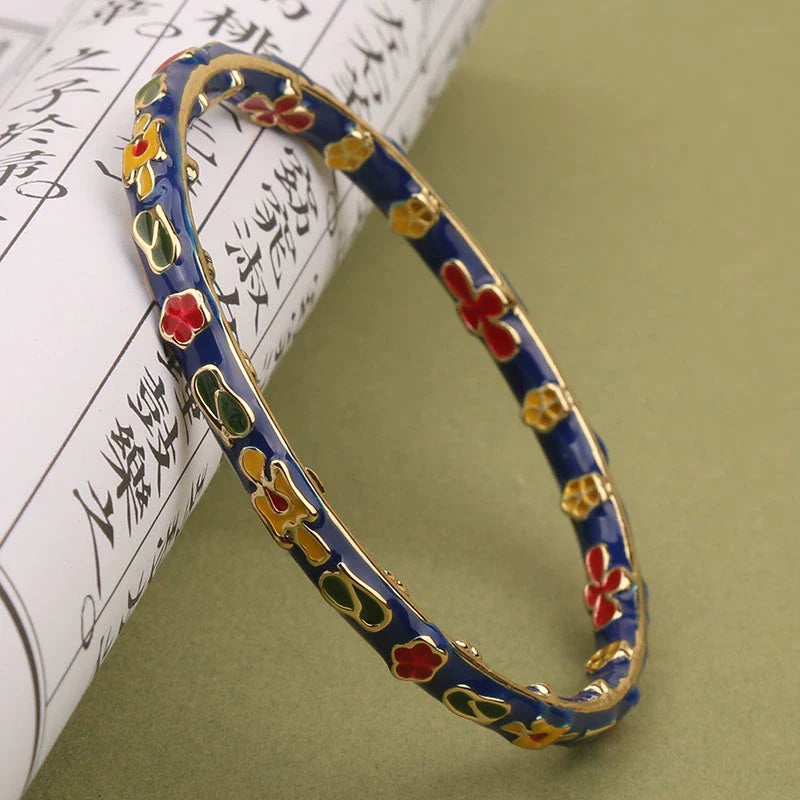 Pilar Enamel Floral Bracelet - Dark Blue