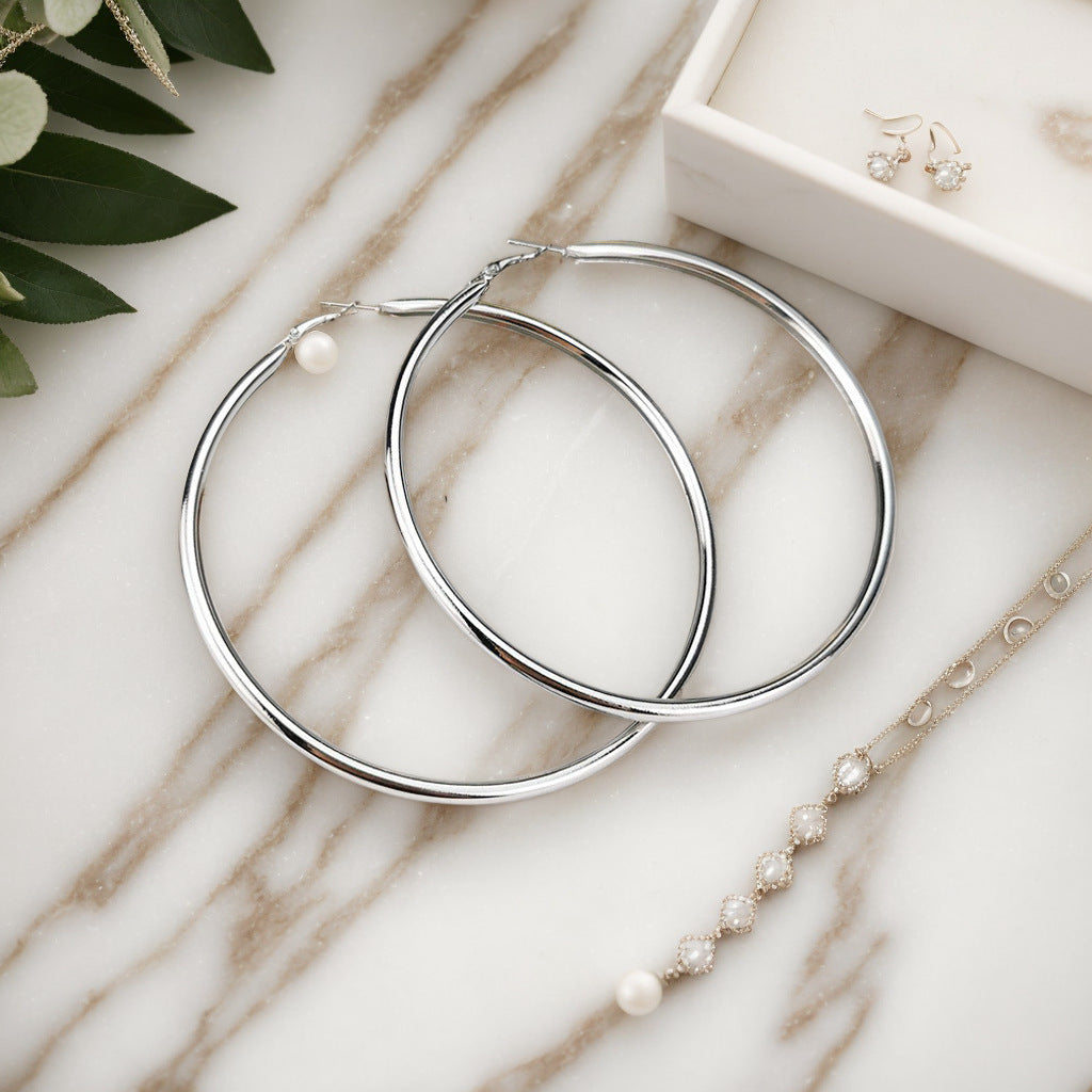 Aarya Statement Hoop Earrings - Silver [HDC4TPTG]