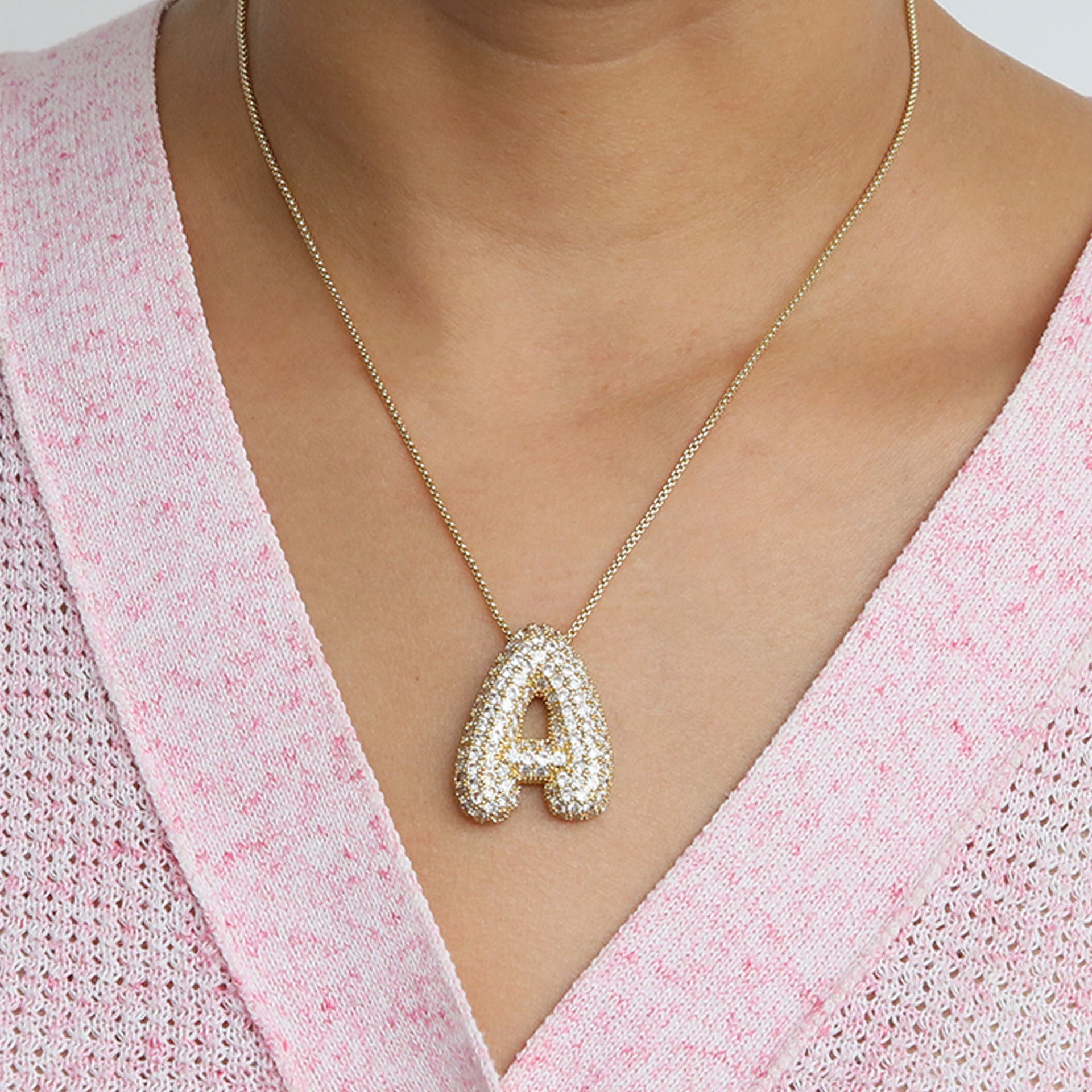 Laiba Bubble Initial Necklace - A [D1N2F5Y8]