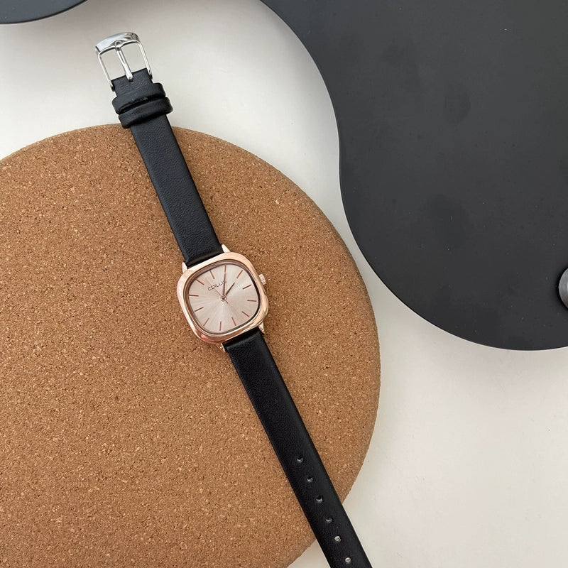 Jayleigh Forest Square Watch - Black Faux Leather Strap [YT3LYXGN]