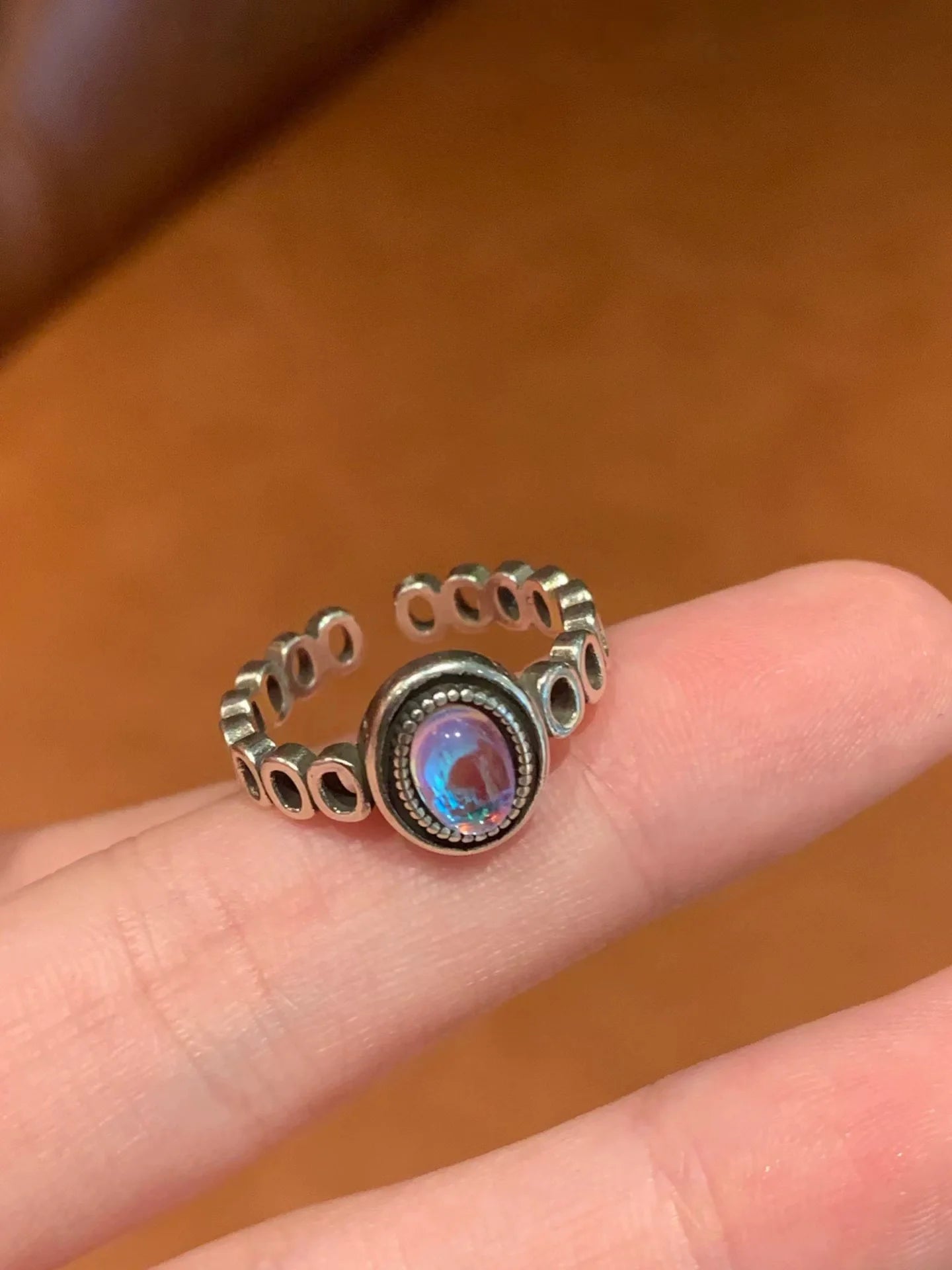 Galaxy Vintage Stackable Ring - Iridescent Oval