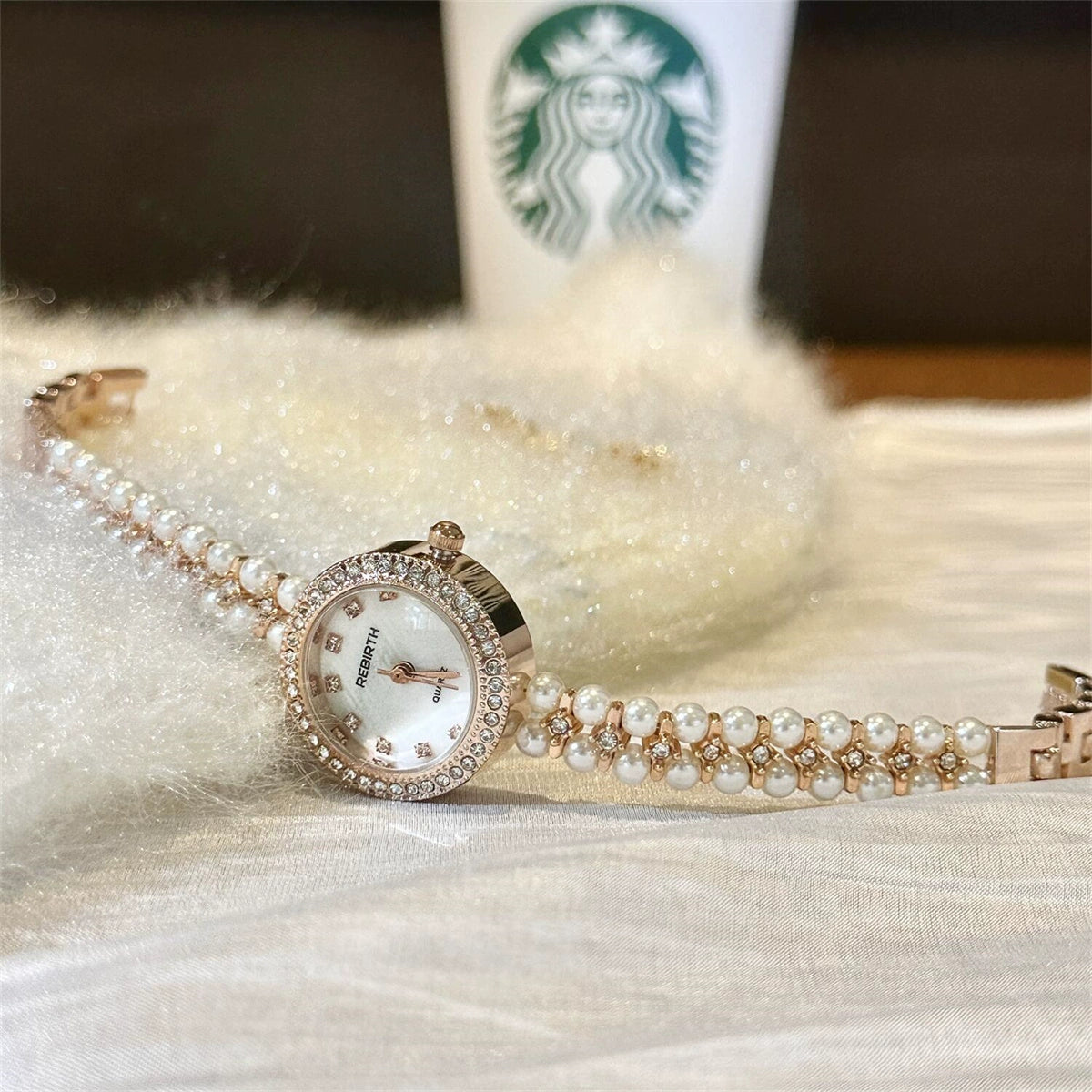 Saraya Delicate Pearl Watch - Rose Gold