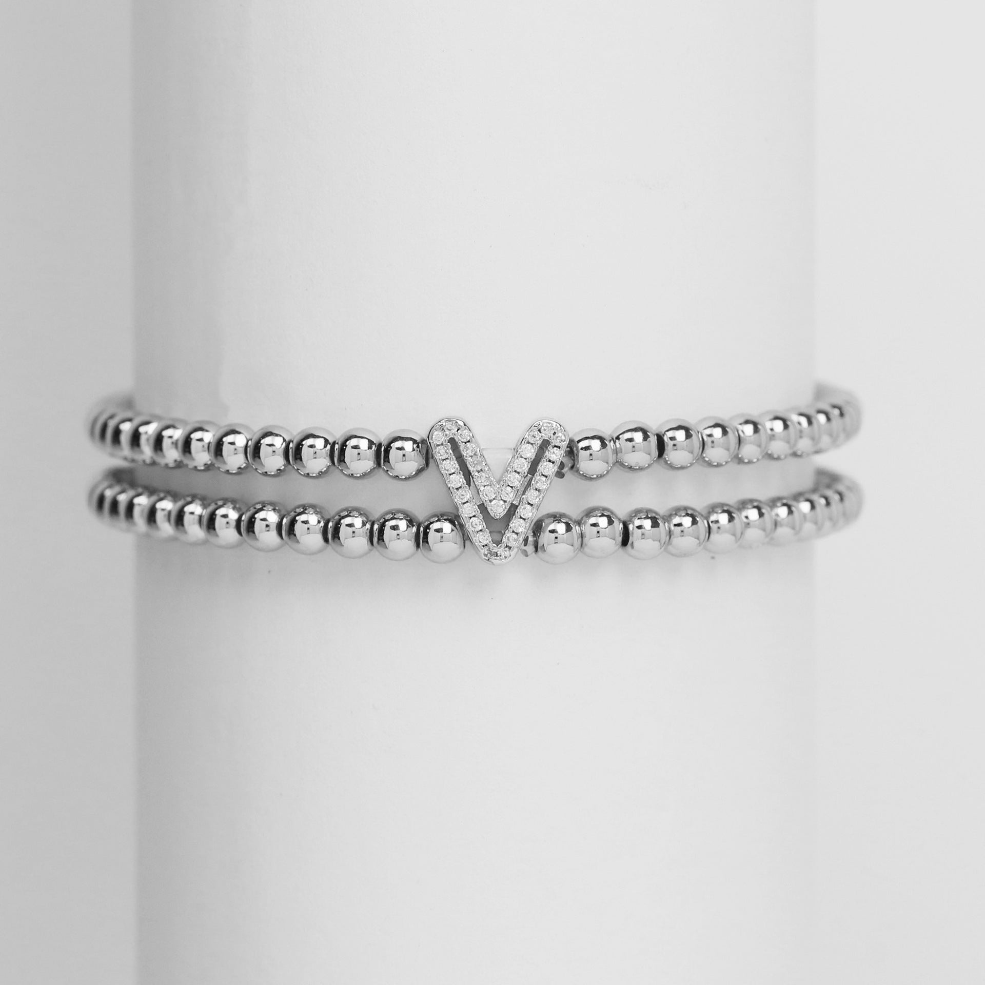 Alexandra Bubble Initial Bracelet - Silver V [LIV45O38]