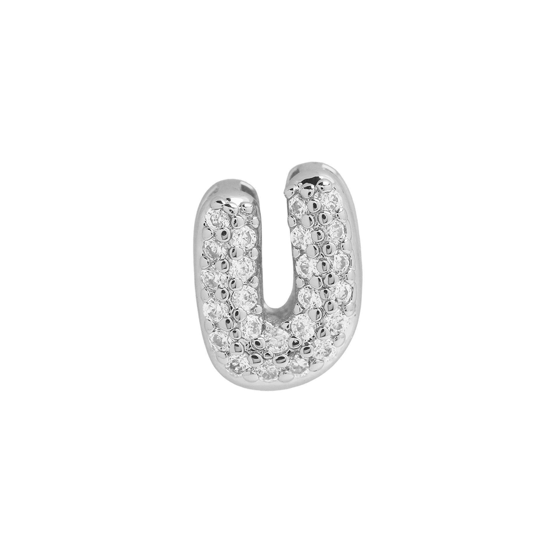 Rosalyn Bubble Letter Necklace - Silver Letter U Pendant [NN48AHZY]