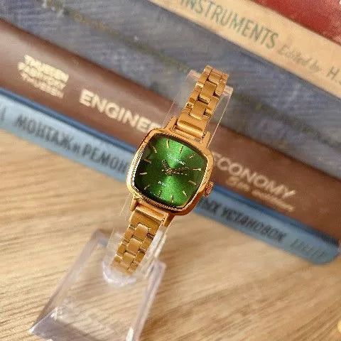 Yatziry Vintage Gold Tone Watch - Pine Green with Gold Steel & Green Dial