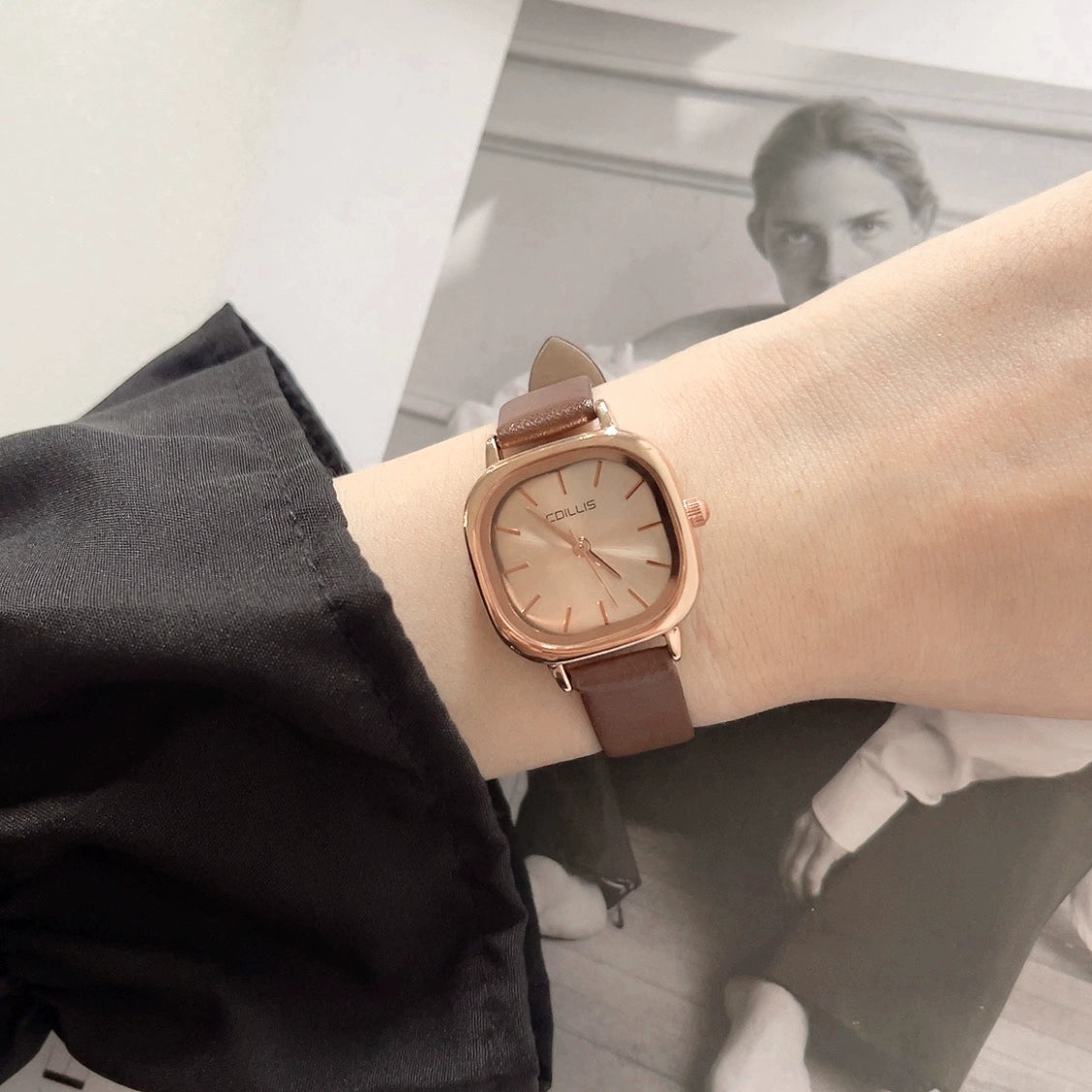 Corey Square Minimalist Watch - Coffee Strap [QCTIDUZ2]