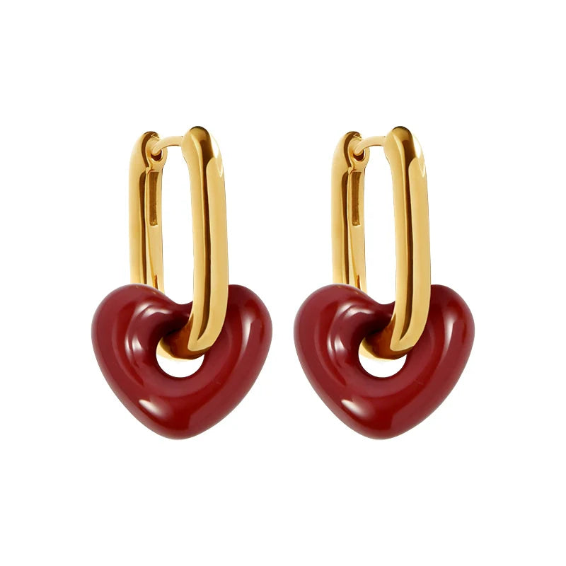 Callaway Enamel Heart Drop Earrings - Red Heart Enamel Earrings