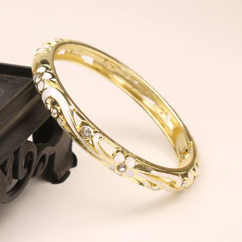 Brook Rhinestone Flower Bangle - White